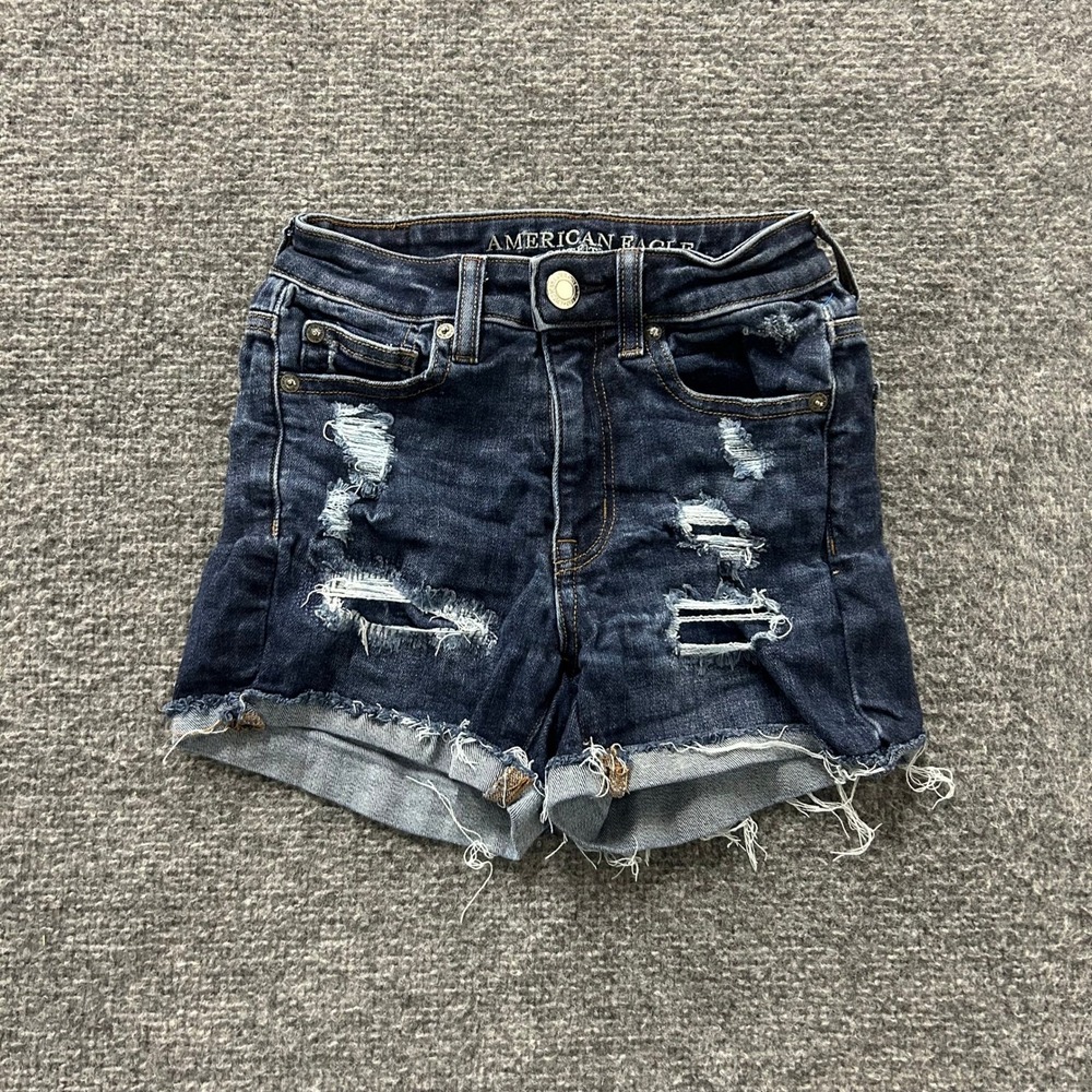 American Eagle Denim Shorts Womens Size 00 Dark Wash Distressed Viscose Summer